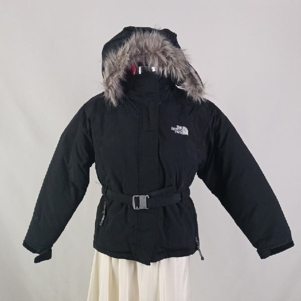 North Face NWT Black Belted  Hood W Fur Trim Kids Jacket