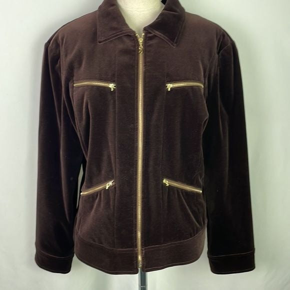 St John Brown Velvet Short Jacket With Gold Zips