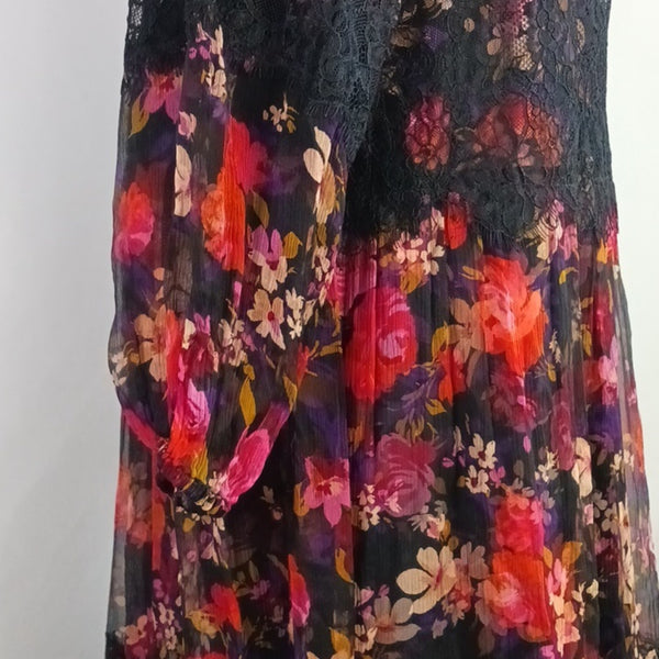 Johnny Was Black and Pink Floral Maxi / Slip Dress.