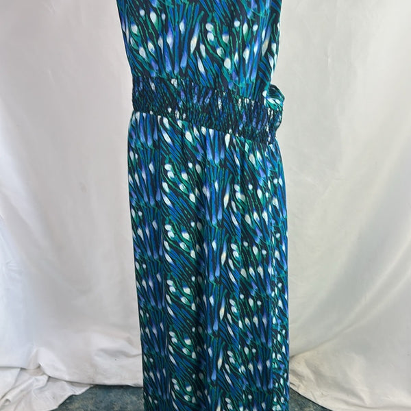 Tory Burch Blue Green Print Halter Maxi Dress