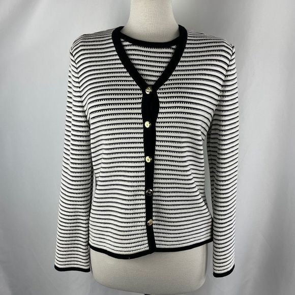 St John black/white stripe cardigan and top