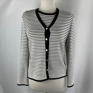 St John black/white stripe cardigan and top