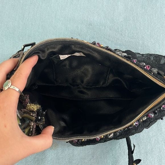 Mary Frances Black Beaded Butterfly Bag