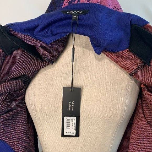 Misook NWT pink blue print long knit jacket