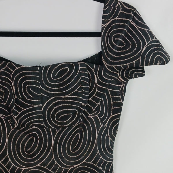 Vintage Black W Tan Swirl Frances Priso 50's Dress