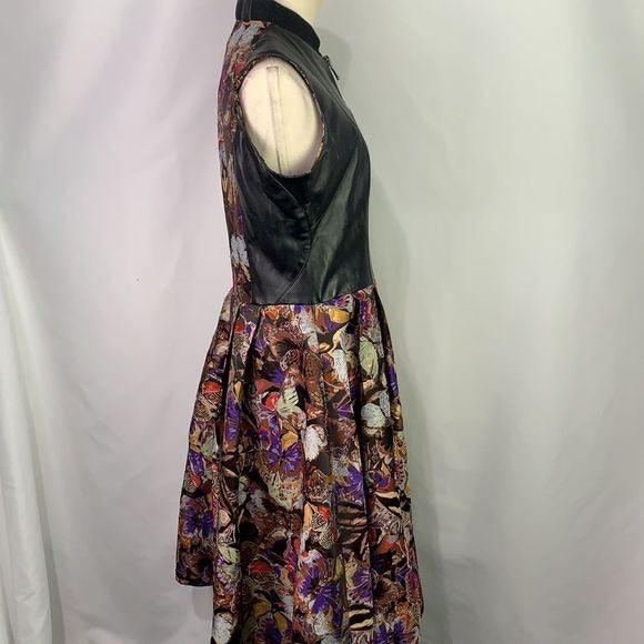 Miri Black Leather Top Multi Print Dress
