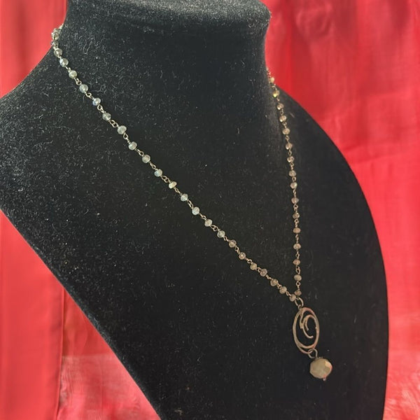 Vintage Moonstone Sterling Dangle Necklace