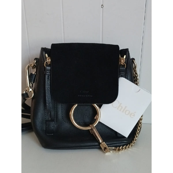 CHLOE MINI FAYE BLK SUEDE LEATHER BACK PACK.