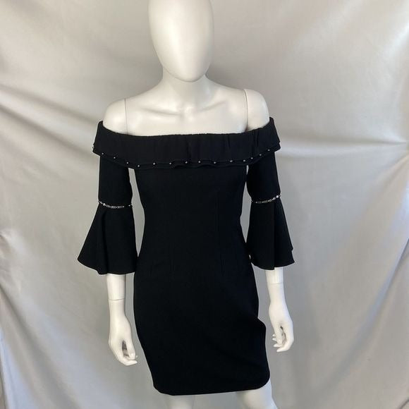Elie Tahari NWT Black Bell Sleeve Off Shoulder Dress