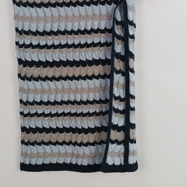 Milly Blue Black Shimmer Knit Pencil Skirt