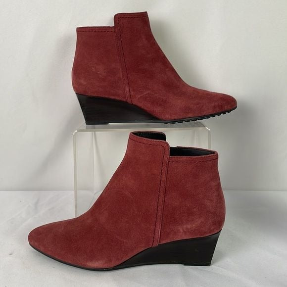 Tod's Wine Suede Low Wedge Booties