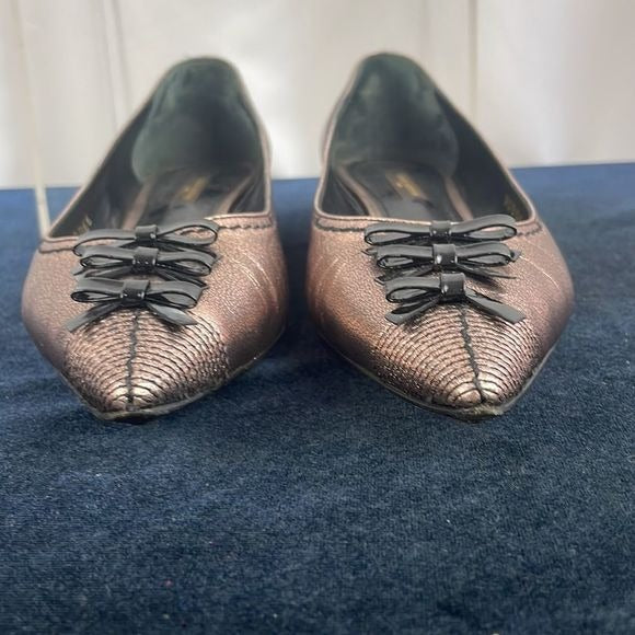 Louis Vuitton Copper w Black Bow Low Heel Shoes