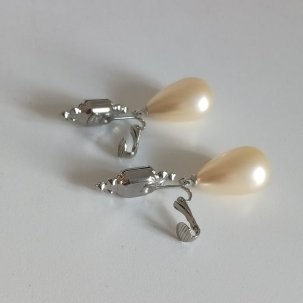 Kenneth Jay Lane Vintage Blue Stone and Large Pearl Clips Earrings.
