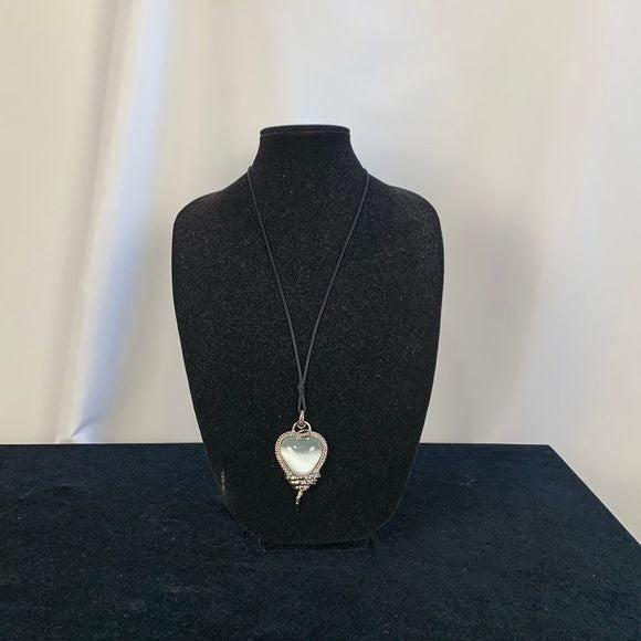 Roberto Cavalli Large Heart With Snake Pendant on Black Cord
