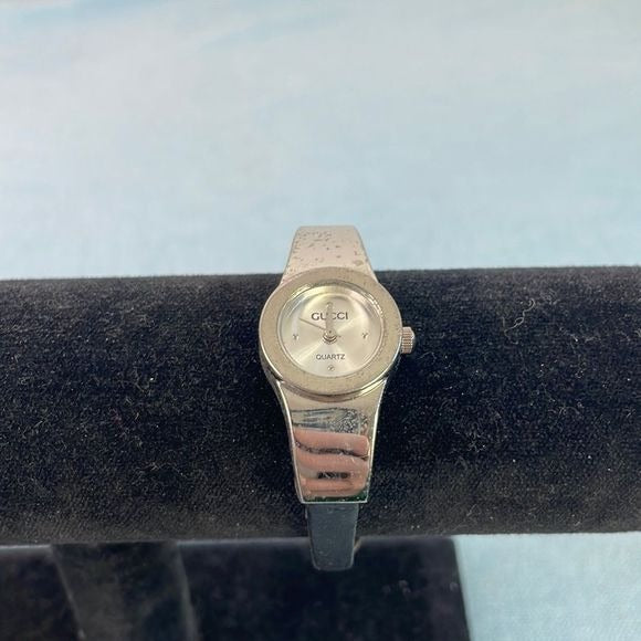 Gucci Small Silver Round Face w Black Strap Watch
