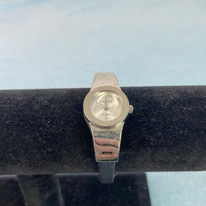 Gucci Small Silver Round Face w Black Strap Watch