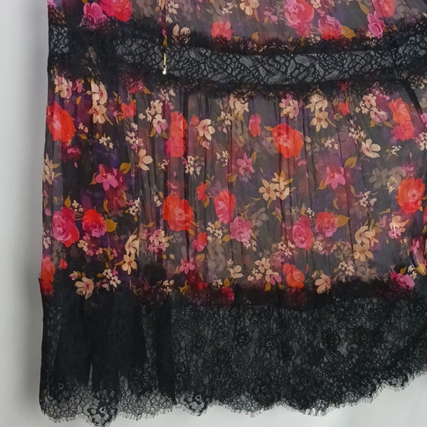 Johnny Was Black and Pink Floral Maxi / Slip Dress.