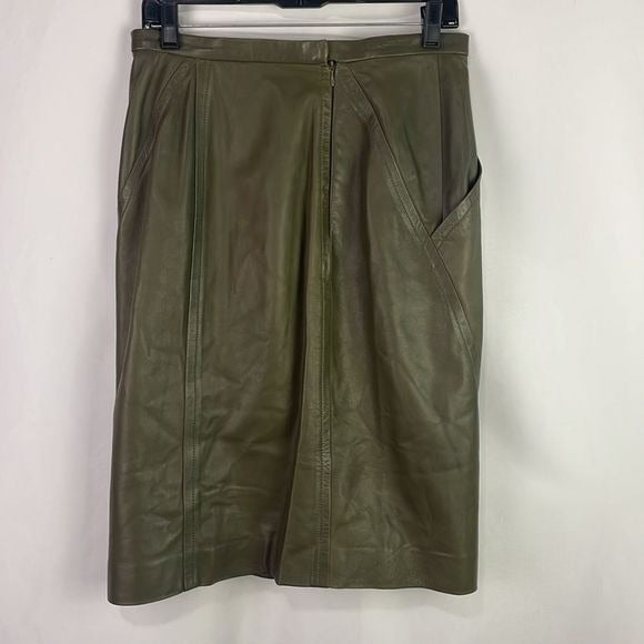 Oscar De La Renta Olive Lamb Leather Vintage Pencil Skirt