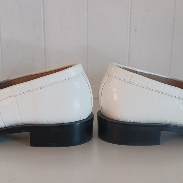 Stuart Weitzman White Croc Loafers.