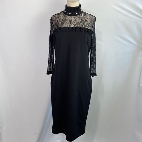 NWT Black High Neck Dress with Lace/Stones