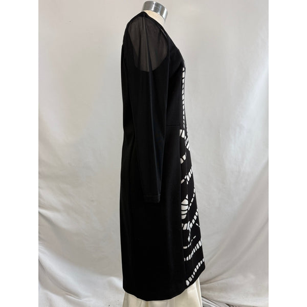 ANN FONTAINE BLACK CREAM PRINT DRESS WITH SHEER SLEEVES