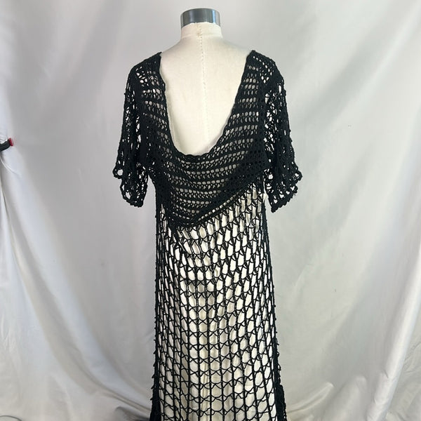 Free People Nwt Black Crochet Sheer Long Dress