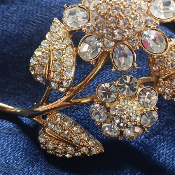 Monet  Gold Rhinestone Flower Brooch Vtg.