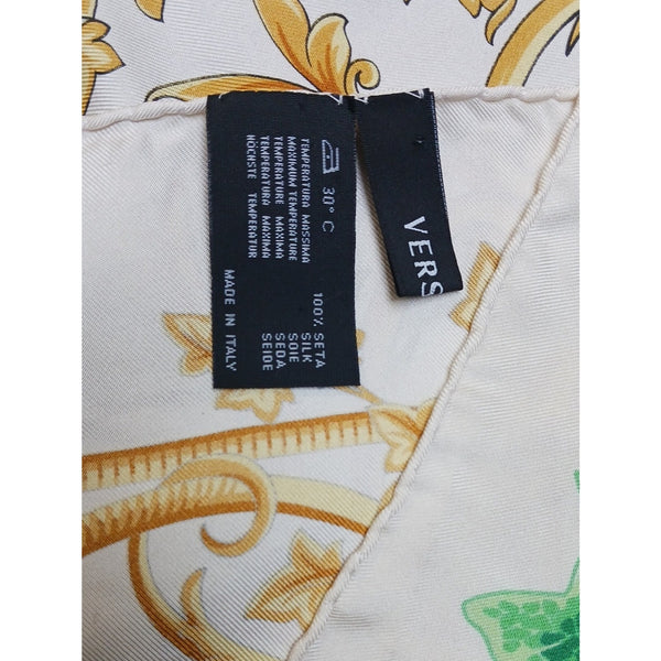 VERSACE VINTAGE GOLD  Green Leaves Print Scarf