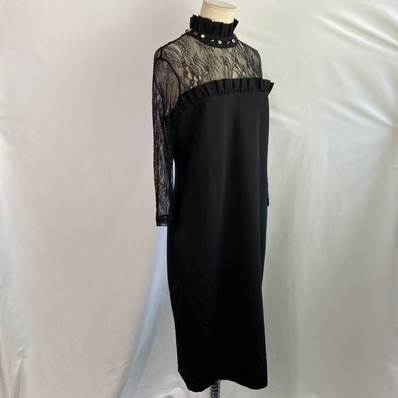 NWT Black High Neck Dress with Lace/Stones