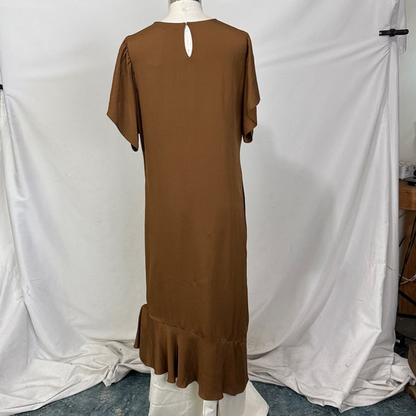 Theory Brown Silk Flutter Sleeve Dress