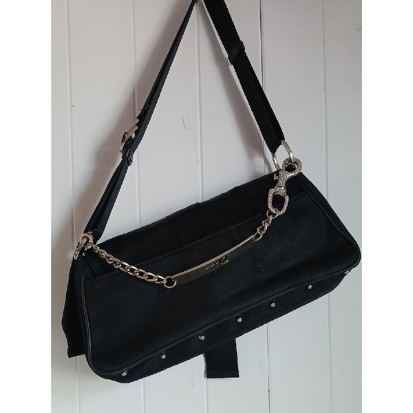 CHRISTIAN DIOR BLK JERSEY HARD CORE SHOULDER BAG.