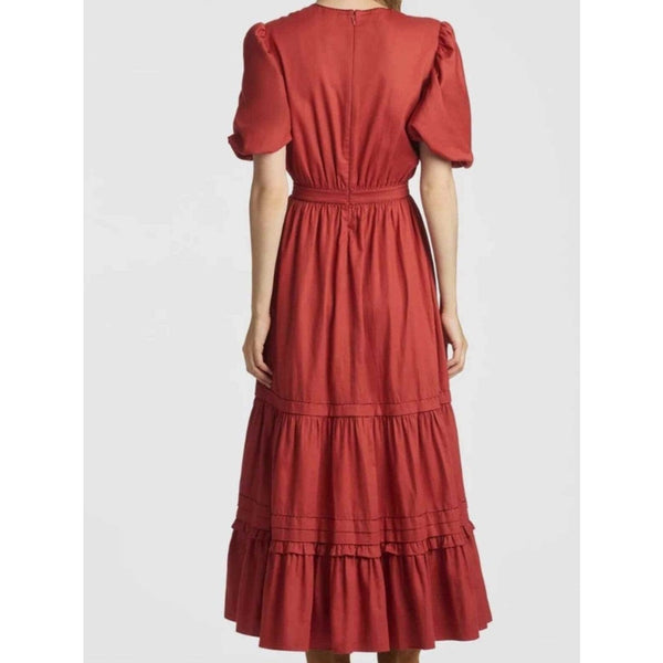 SACHIN & BABI RED SHORT SLEEVE PEASANT DRESS.