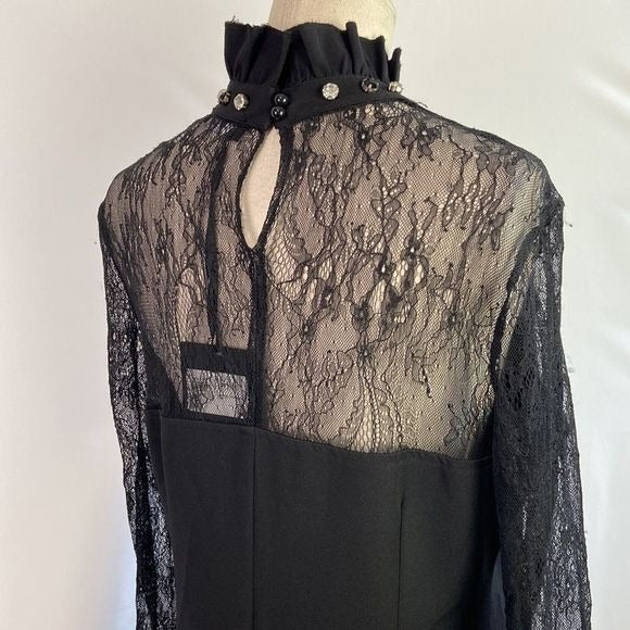 NWT Black High Neck Dress with Lace/Stones