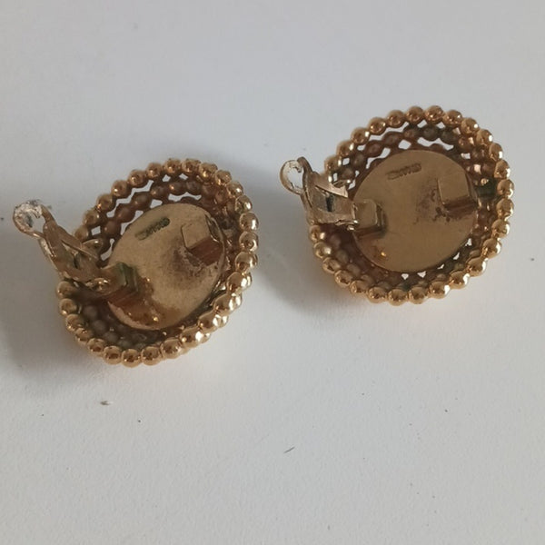 CHANEL Vintage Large Pearl Gold Circle Earrings