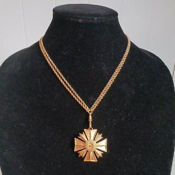 Monet Rare Vtg Maltese Cross Pendant Necklace