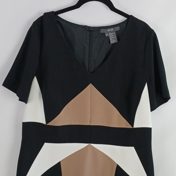 Per Se Black and Tan Long Sleeve Sheath Dress With Jacket