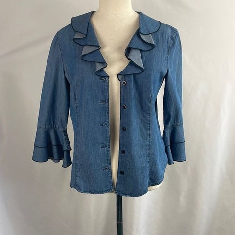 Moschino Denim Ruffle Trim Top