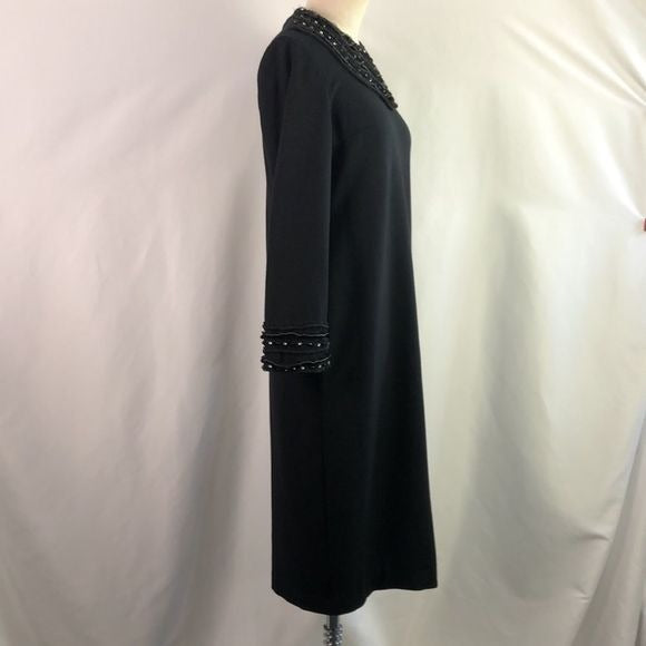 Escada Black with Beaded Trim Midi Dress
