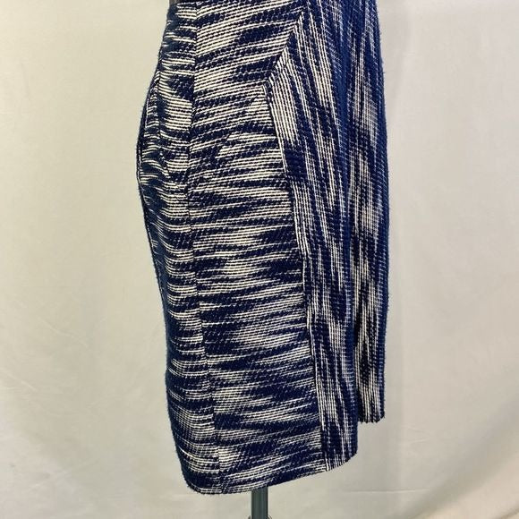 Milly Blue Print Sheath with Lamb Leather Trim Dress