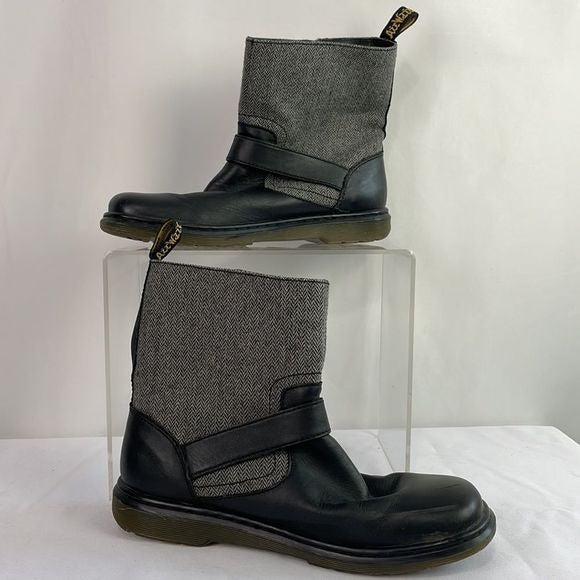 Dr Marten Grey Fabric With Black Leather Ankle Boots