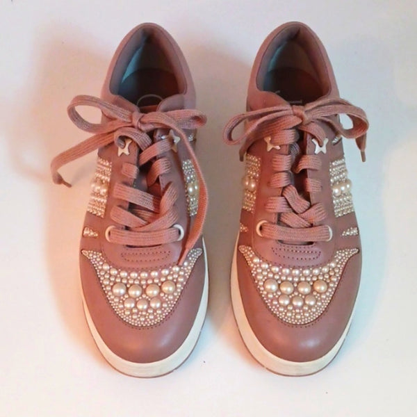Jimmy Choo Taupe With  Pearl Beads Sneakers