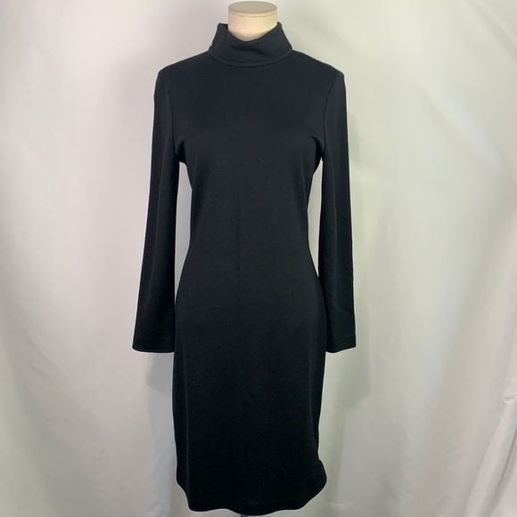 St. John Black Mock Neck Midi Dress