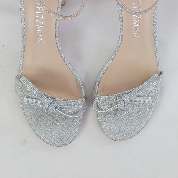 Stuart Weitzman Silver Ankle Strap Block Heels Sandals W Box.