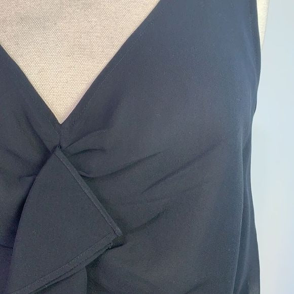 St. John NWT black silk with ruffle front tank top