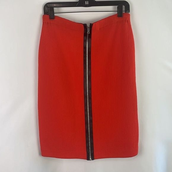 Alexander McQueen Red Black Trim Zip Pencil Skirt
