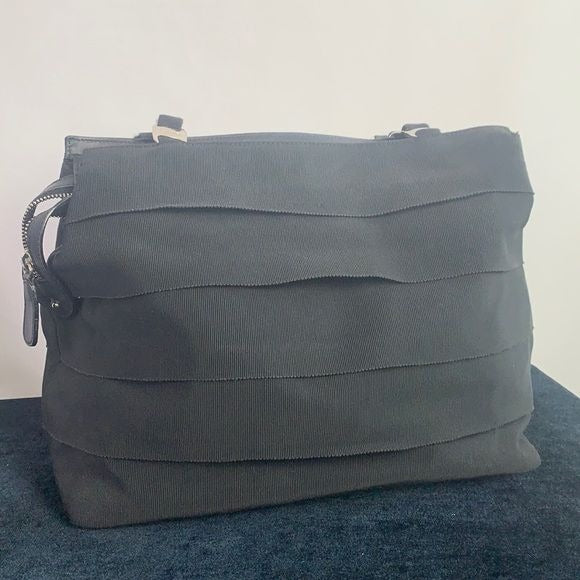 Salvatore Ferragamo black pleated with logo chain strap bag