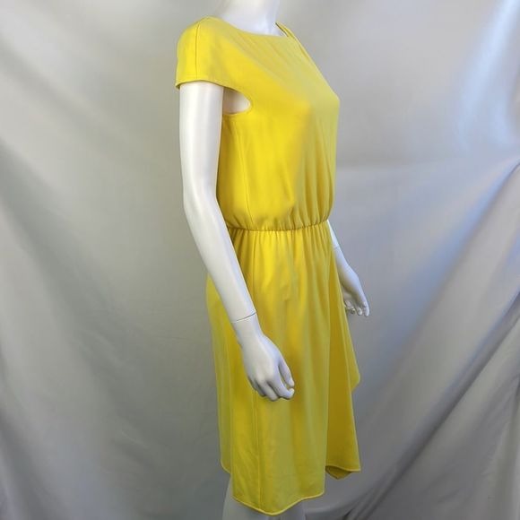 St John Yellow Drape Front Cap Sleeves Dress
