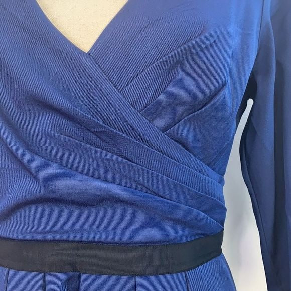 Pamela Roland blue pleated bottom fit/flare dress