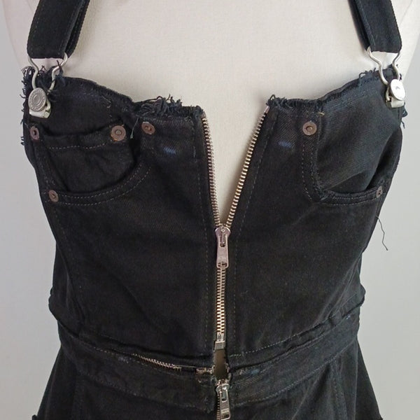 Re/done Black Denim Overall Mini Dress.
