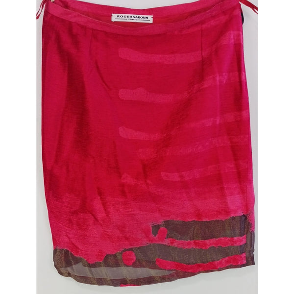 ROGER SAKOUN VINTAGE RED/METALLIC 3 PIECE SKIRT SUIT